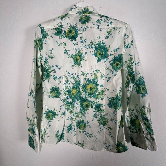 Lands' End Women No-Iron Supima Cotton Floral Button-Up Shirt Size 6 Green White - Picture 2 of 7